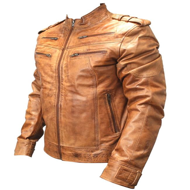 Shelter 9635-L New Mens Genuine Sheep Skin Leather Fashion Jacket 4 Zipped chest Pocket, Brown - Lare