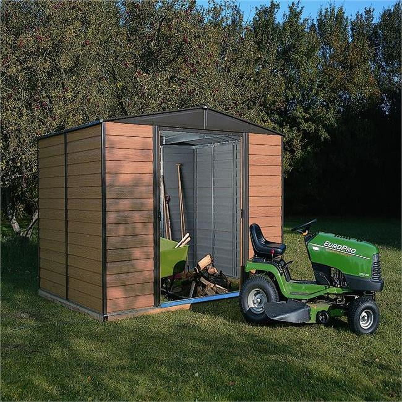 Shelter Logic 10 x 8 ft. Arrow Woodridge Electro Galvanized Steel Storage Shed- Coffee & Woodgrain