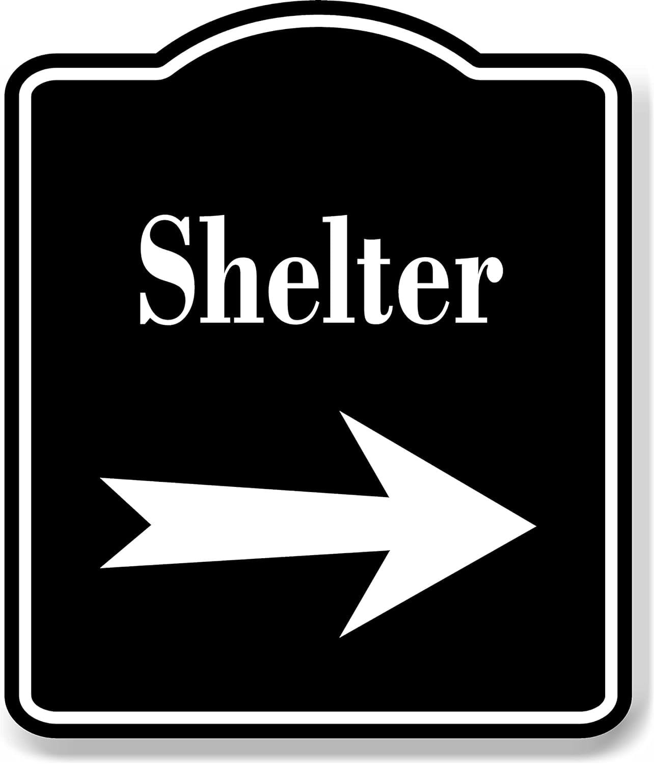 Shelter Right Arrow BLACK Aluminum Composite Sign, 8.5