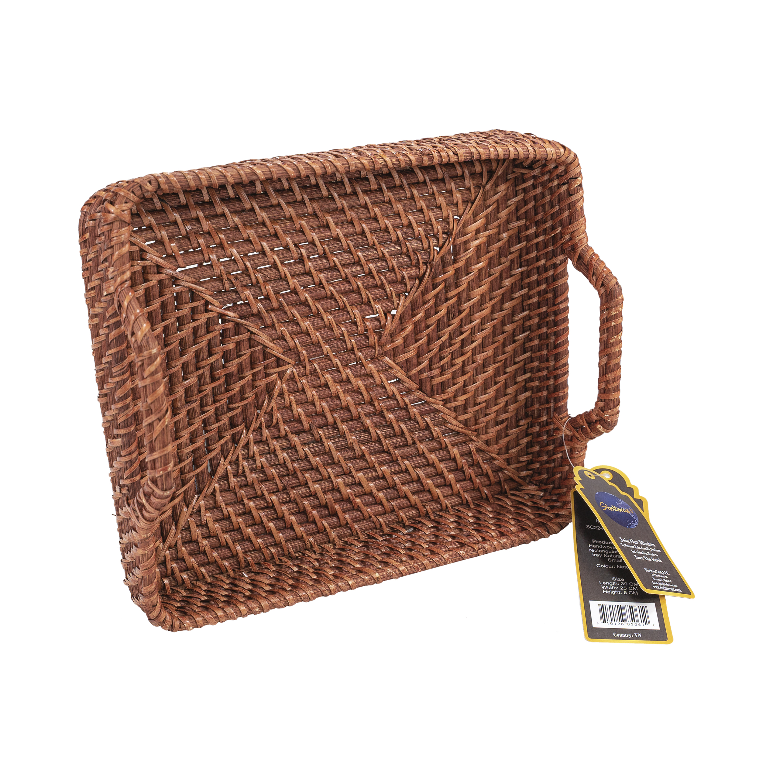 ShelterCast Rattan Rectangular Tray with Handles for Breakfast Bed Bar