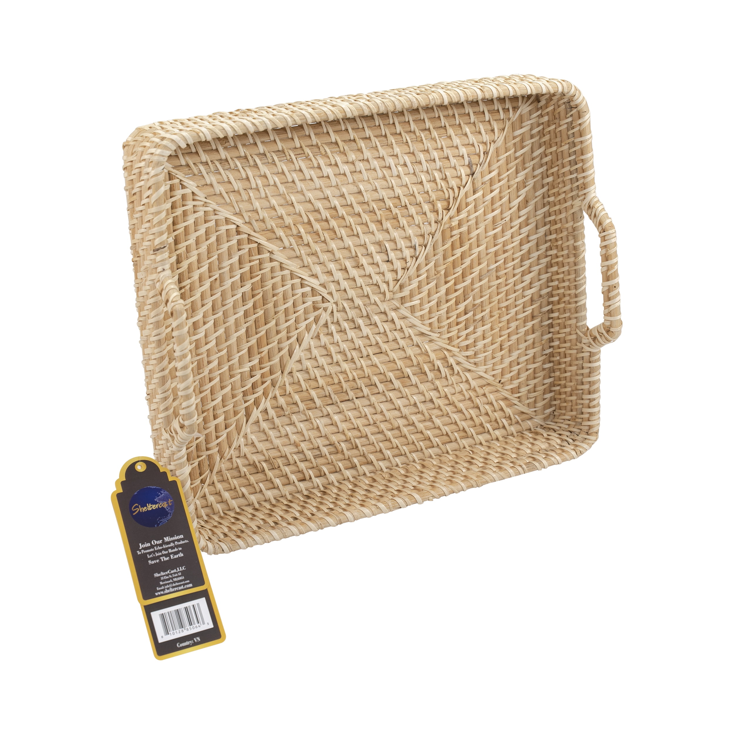 ShelterCast Rattan Rectangular Tray with Handles for Breakfast Bed Bar