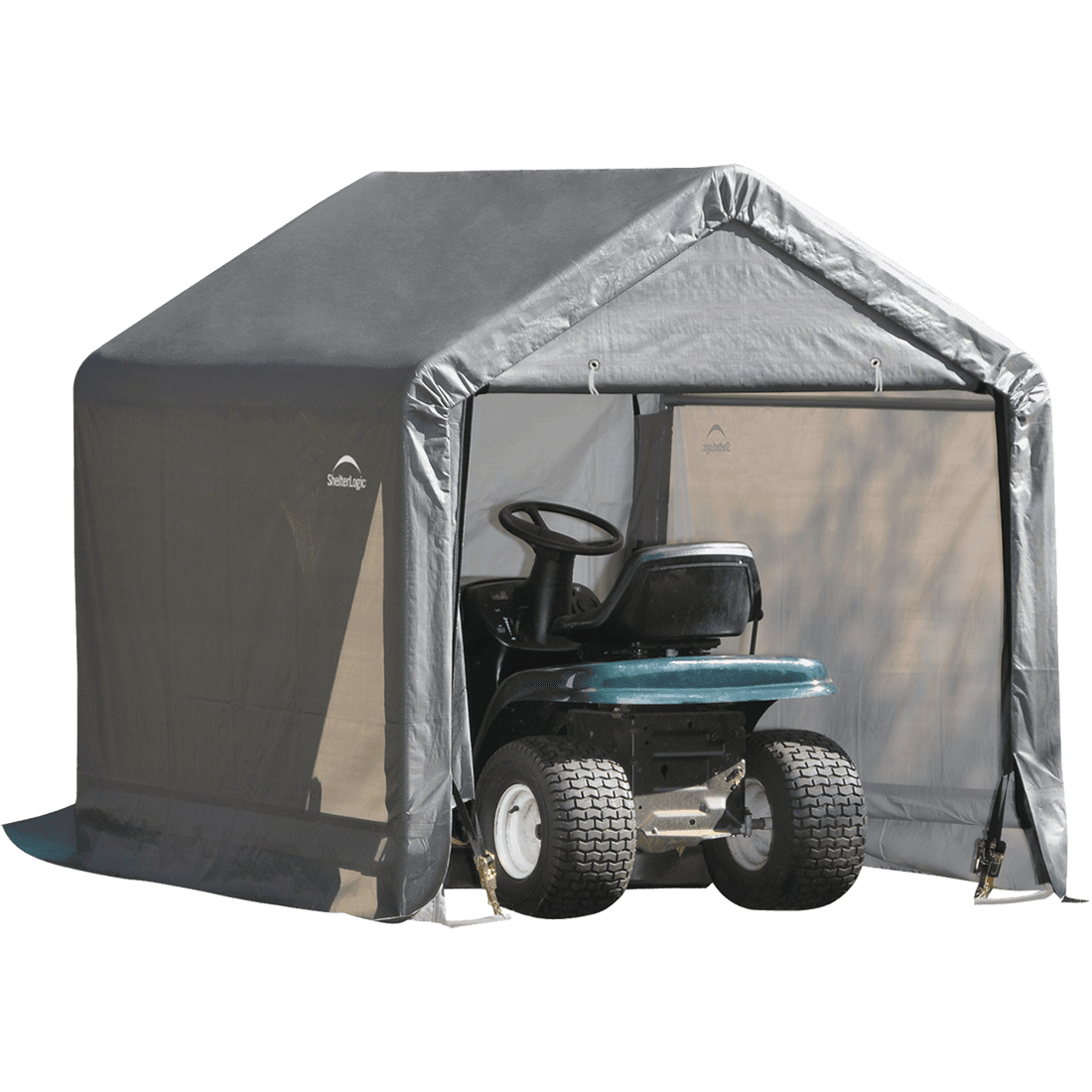 6x6 ft Gray Portable Steel Peak Roof Shed with Roll-Up Doors