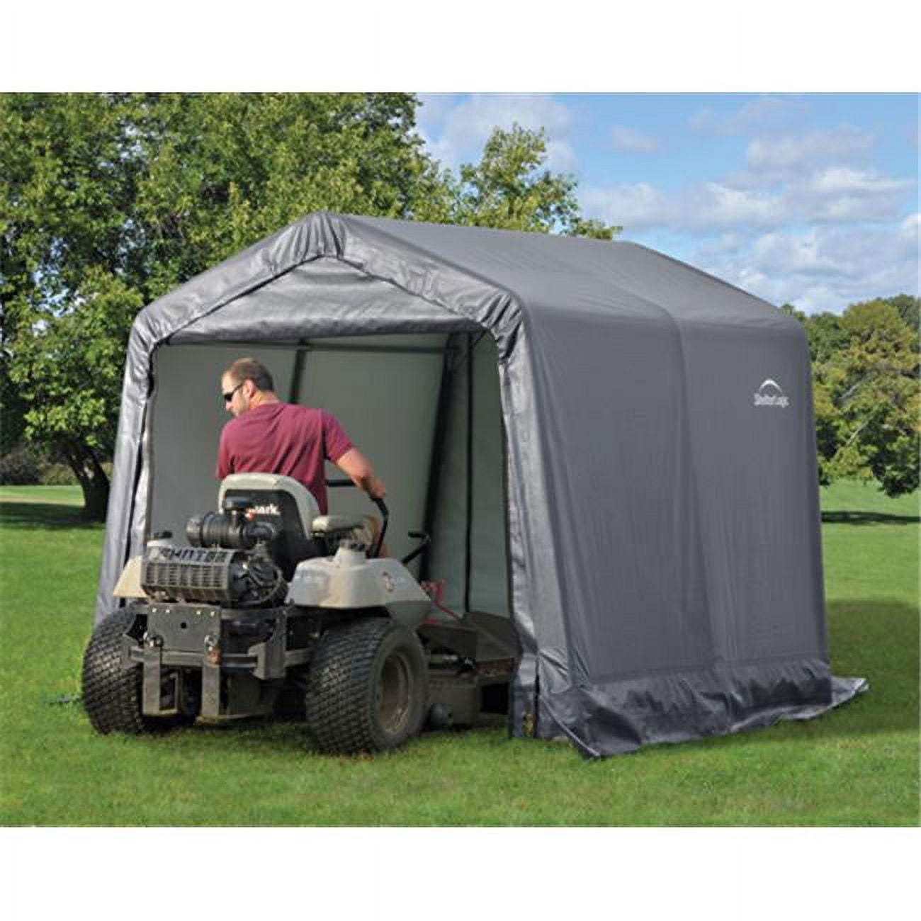 ShelterLogic Durable Waterproof Steel Peak Style Storage Shed 8 x 8 x 8, Grey