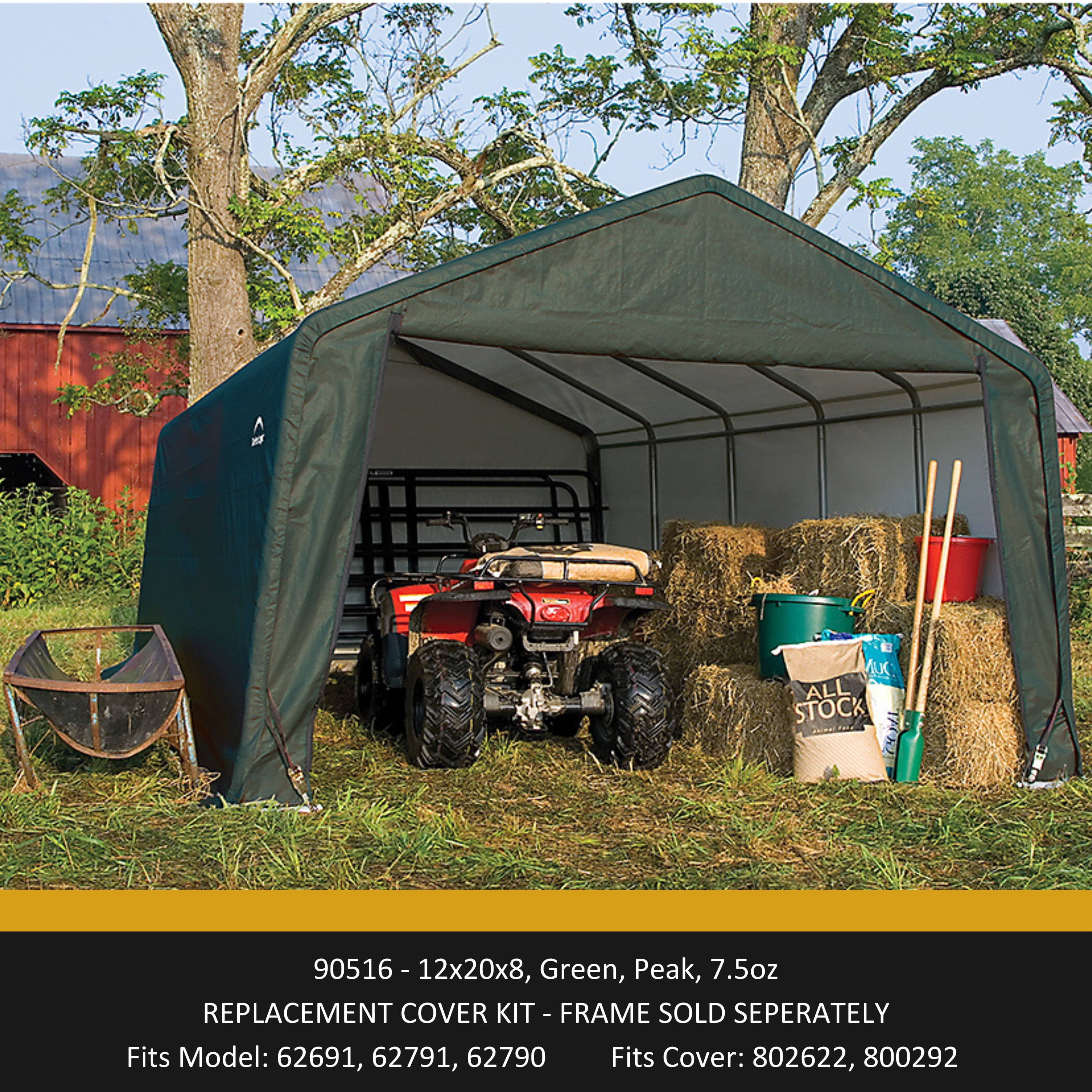ShelterLogic Garage-in-a-Box Replacement Cover Kit 12 x 20 x 8 ft. Peak 7oz Green (Frame not included)