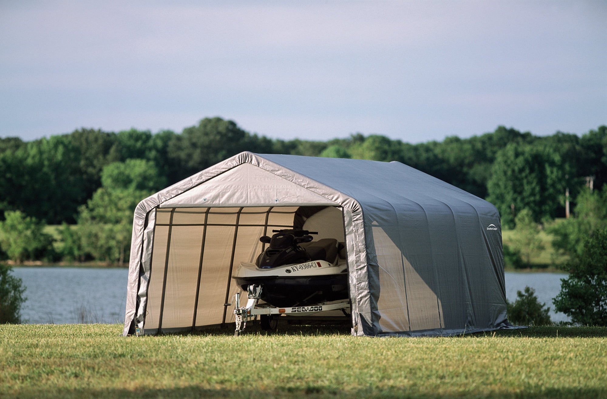 ShelterLogic Outdoor Garage Vehicle Storage Shed 12 ft x 20 ft x 8 ft Carports Grey