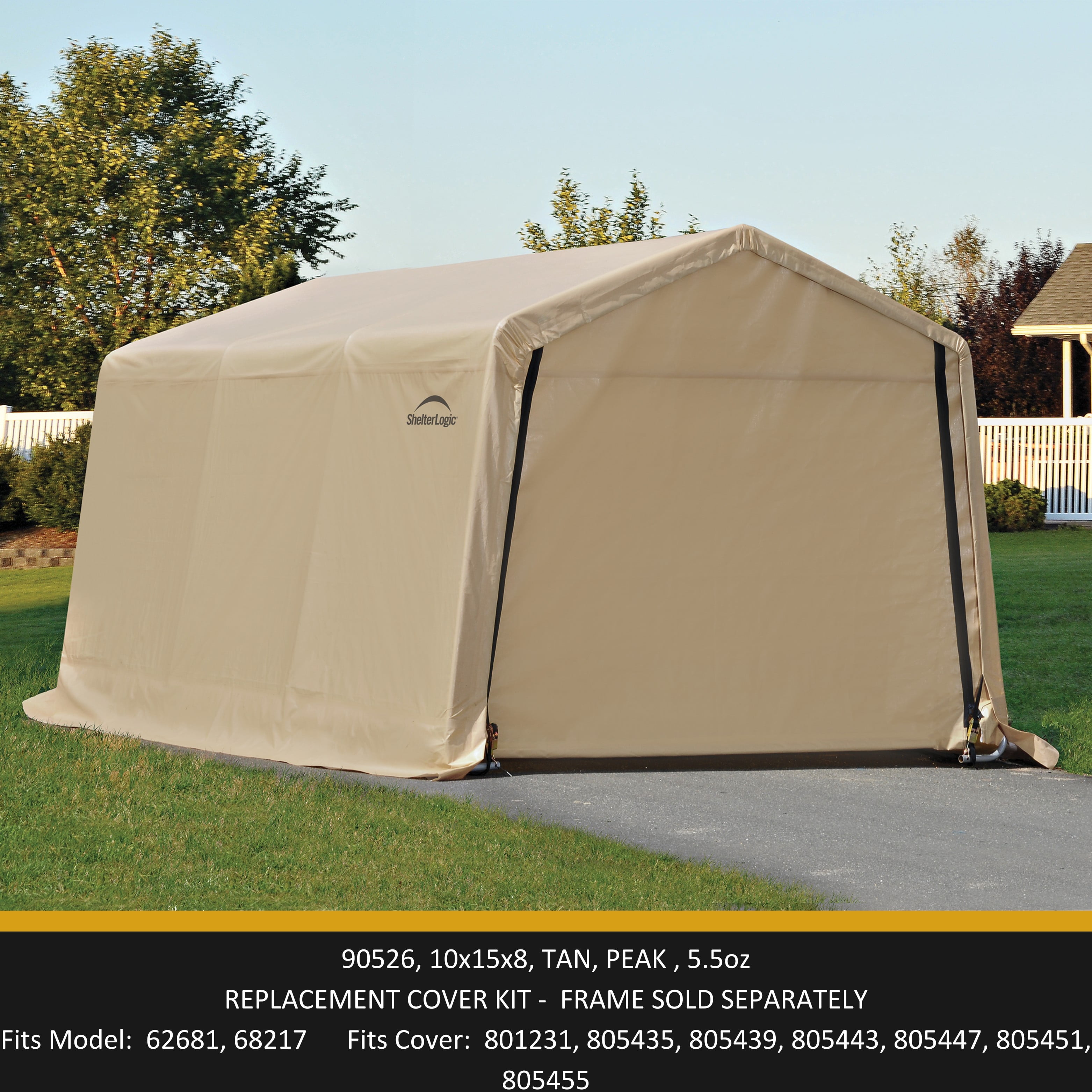 ShelterLogic Replacement Cover Kit Only No Frame -10x15x8 Peak Tan (5.5oz Tan)-Frame Not Included