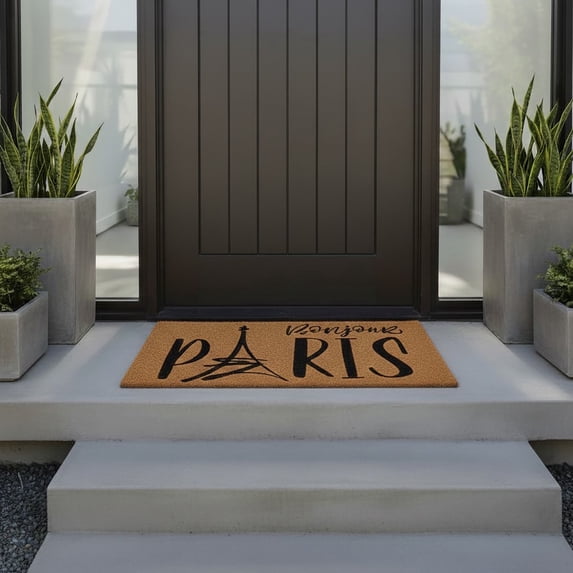 Evideco Bonjour Natural Coir Door Mat 30x18 Inches - Indoor Outdoor - Front Door Mat for Entryway, Porch, Patio