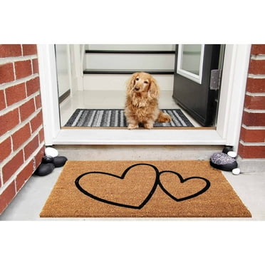 Sheltered Coconut Door Mat Printed Hearts 30x18 Natural