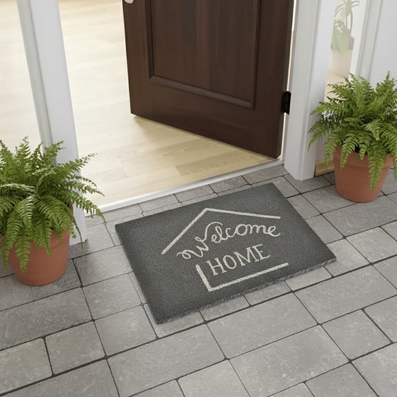 Evideco Gray Welcome Natural Coir Door Mat 24x16 Inches - Indoor Outdoor - Front Door Mat for Entryway, Porch, Patio