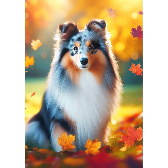 Sheltie Blue Merle - Best of Breed DCR Falling Leaves Garden Flag 12" x 17"