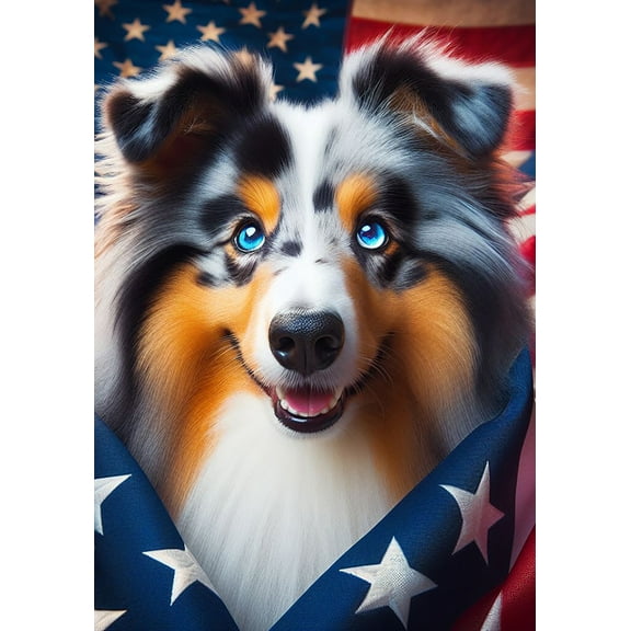 Sheltie Blue Merle -  Best of Breed DCR Patriotic I House Flag