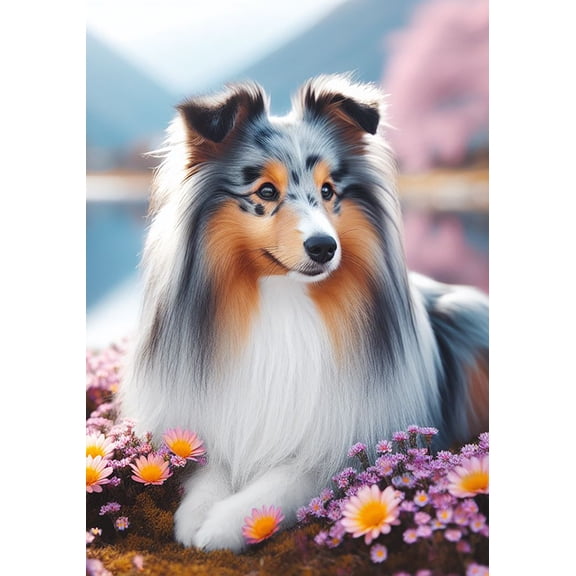 Sheltie Blue Merle - Best of Breed DCR Spring House Size is 28" x 40" Flag