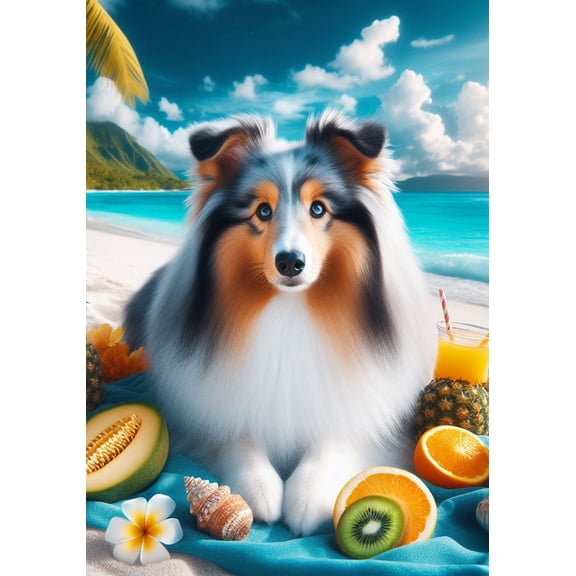 Sheltie Blue Merle - Best of Breed DCR Summer Garden Flag 12" x 17"