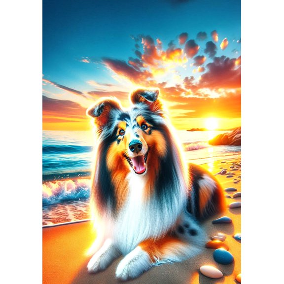 Sheltie Blue Merle - Best of Breed DCR Summer Sunset Outdoor Garden Flag 12" x 17"