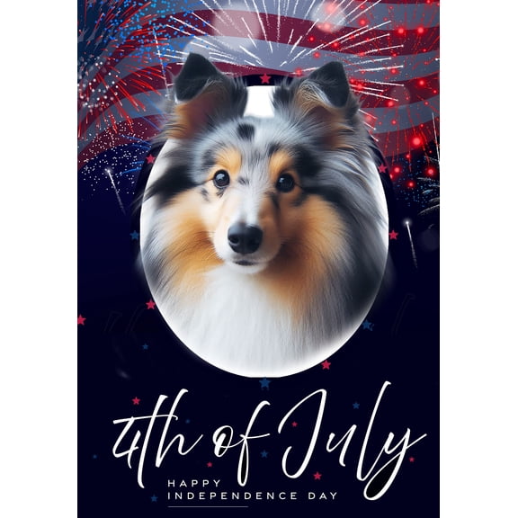 Sheltie Blue Merle - Best of Breed Independence Day July 4th Fourth of July Outdoor House Flag 28" x 40" Mailbox Flag Dog Flag
