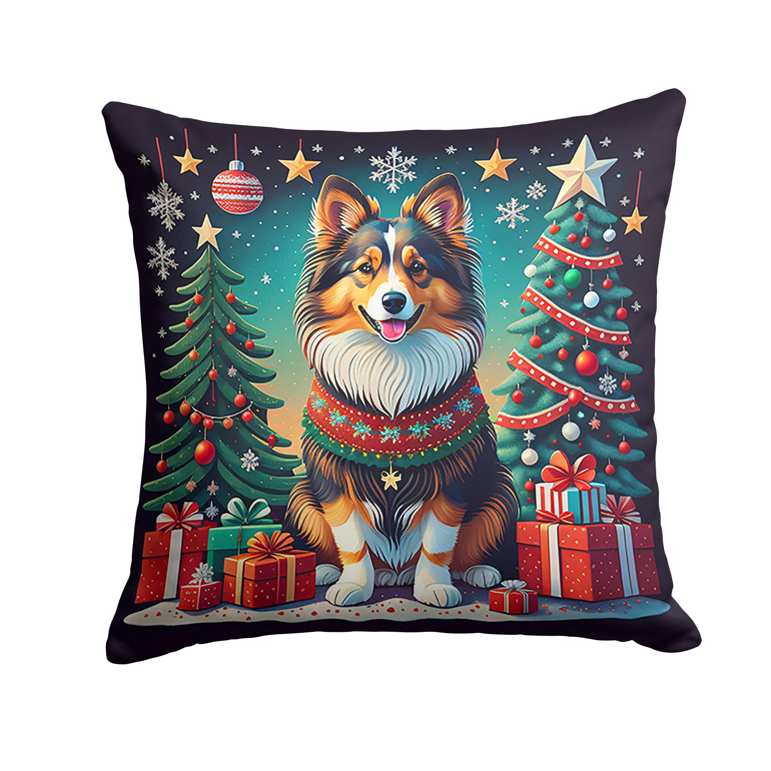 Sheltie Christmas Fabric Decorative Pillow 14 in x 14 in