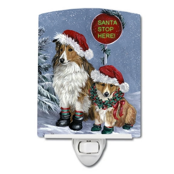 Sheltie Christmas Santa Stop Ceramic Night Light