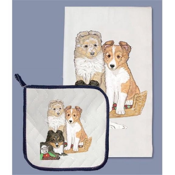 Sheltie Dish Towel And Pot Holder Set