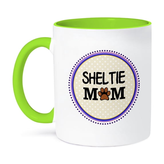 3dRose, Sheltie Dog Mom - Shetland Sheepdog - Doggie mama by breed - paw print love doggy lover pet owner , 15oz Two-Tone Green Mug