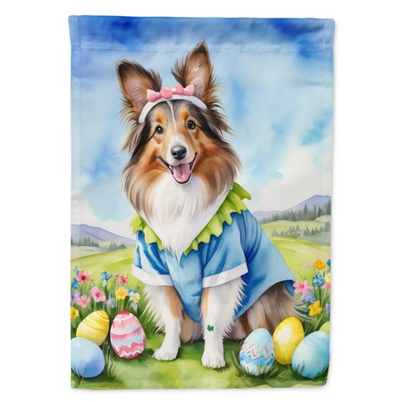 Sheltie Easter Egg Hunt House Flag 28 in x 40 in