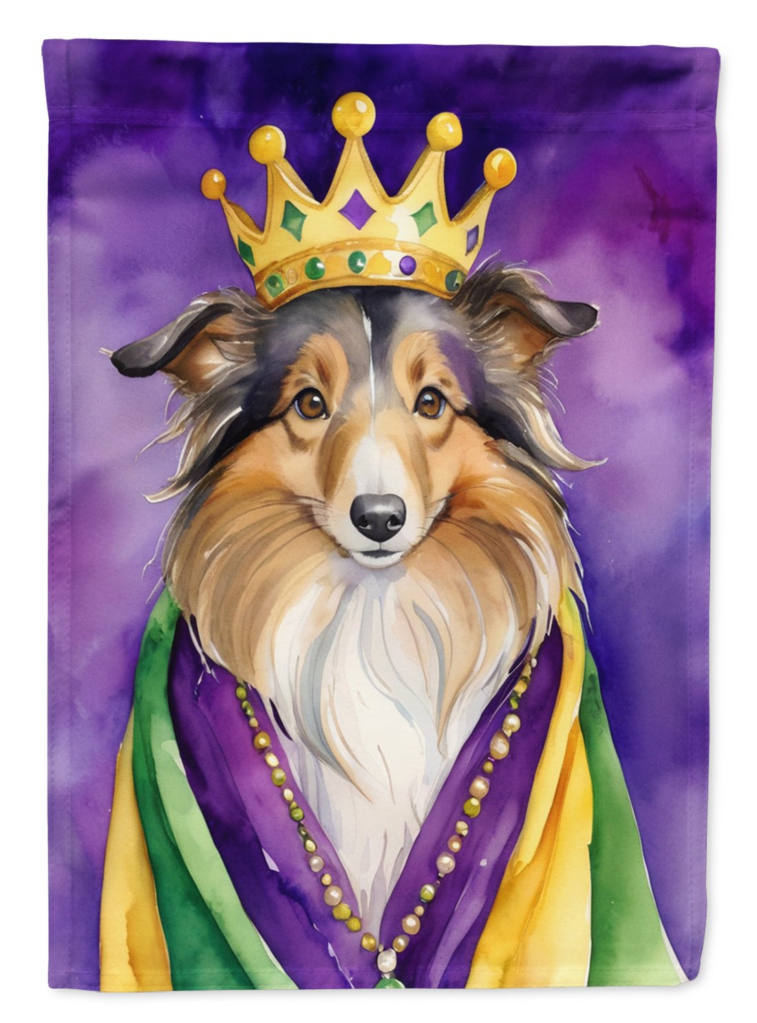 Sheltie King of Mardi Gras Garden Flag 11.25 in x 15.5 in