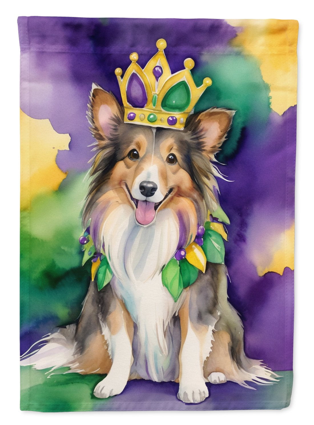 Sheltie King of Mardi Gras Garden Flag