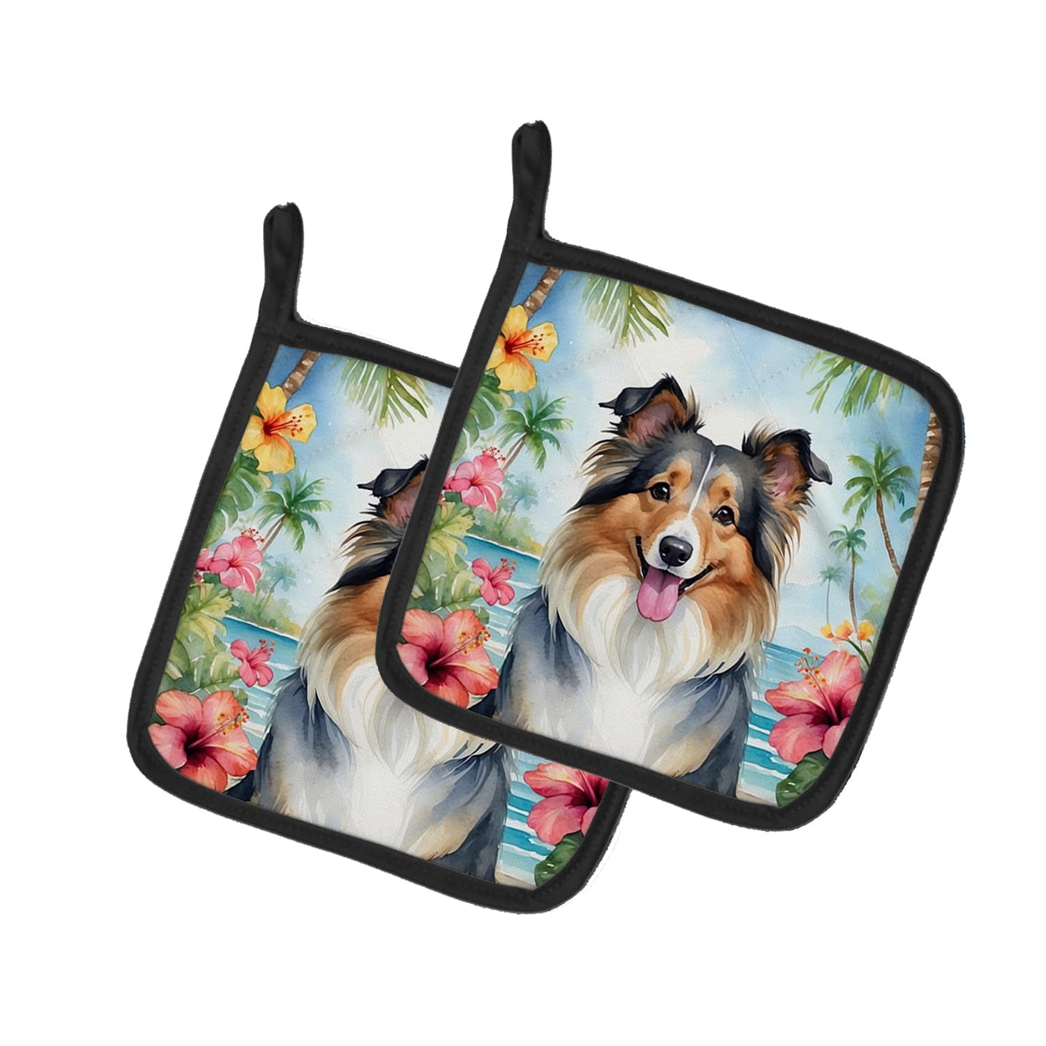 Sheltie Luau Pair of Pot Holders