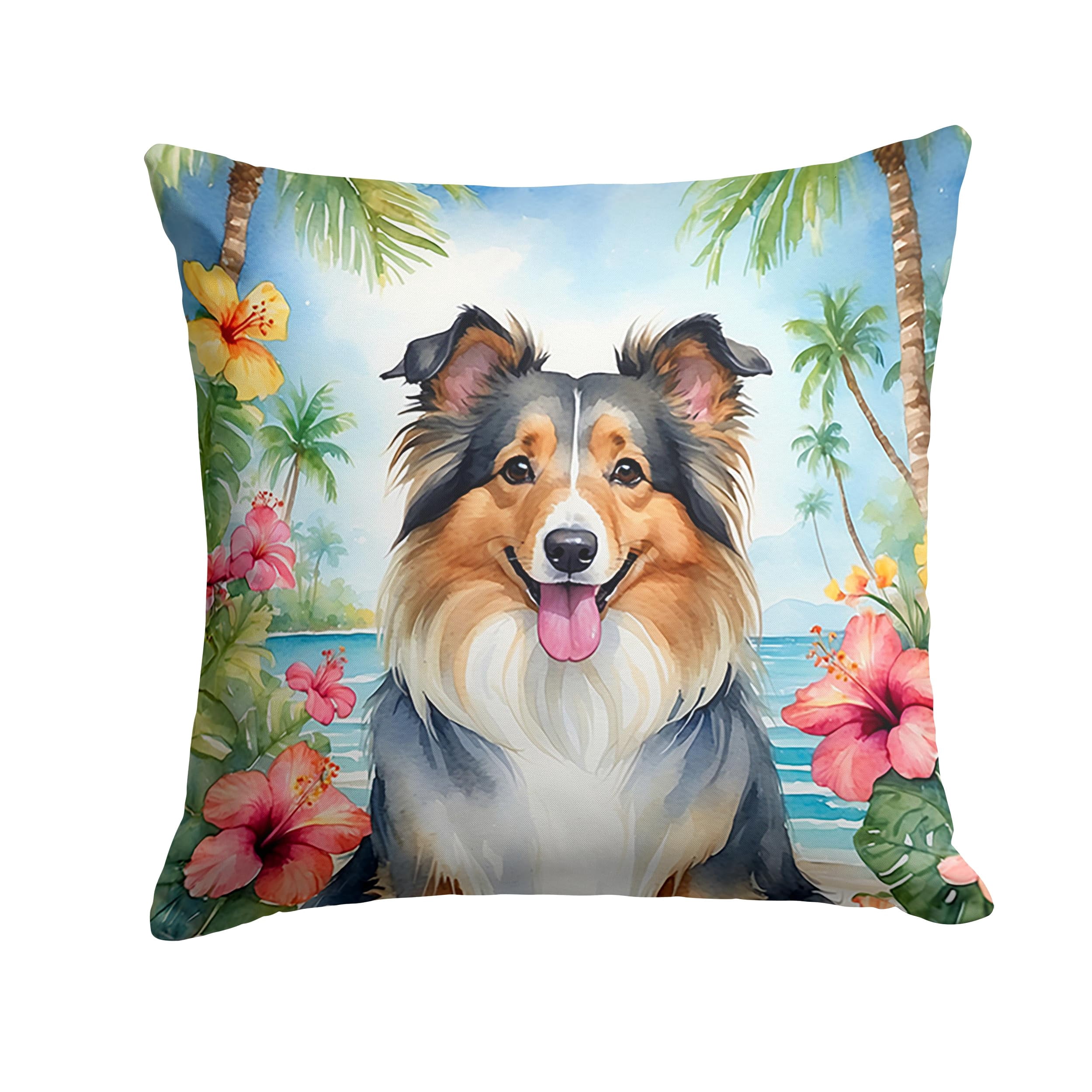 Sheltie Luau Throw Pillow 14 in x 14 in