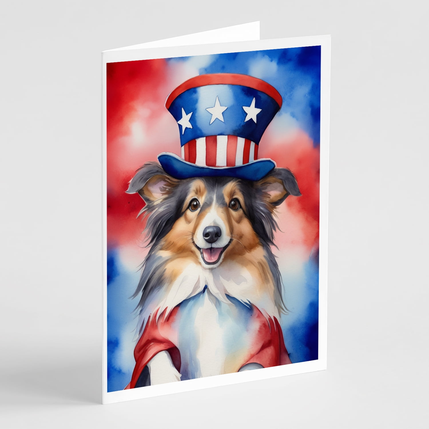 Sheltie Patriotic American Greeting Cards Pack of 8 7 in x 5 in