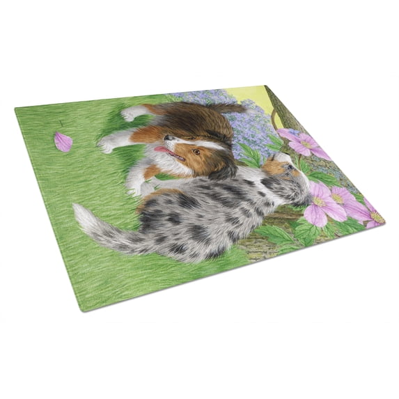 Sheltie Puppies Glass Cutting Board Large