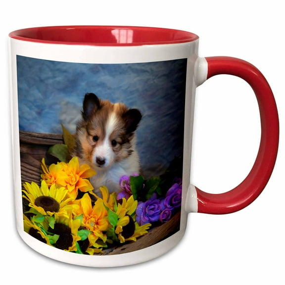 3drose, Sheltie Puppy, 15oz Two-tone Red Mug