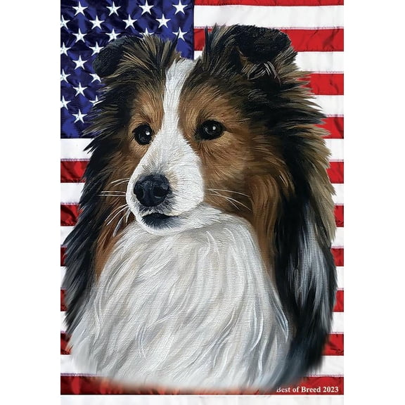 Sheltie Sable - Best of Breed All-American Patriotic III Garden Flag