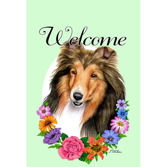 Sheltie Sable - Best of Breed Welcome Flowers Garden Flags
