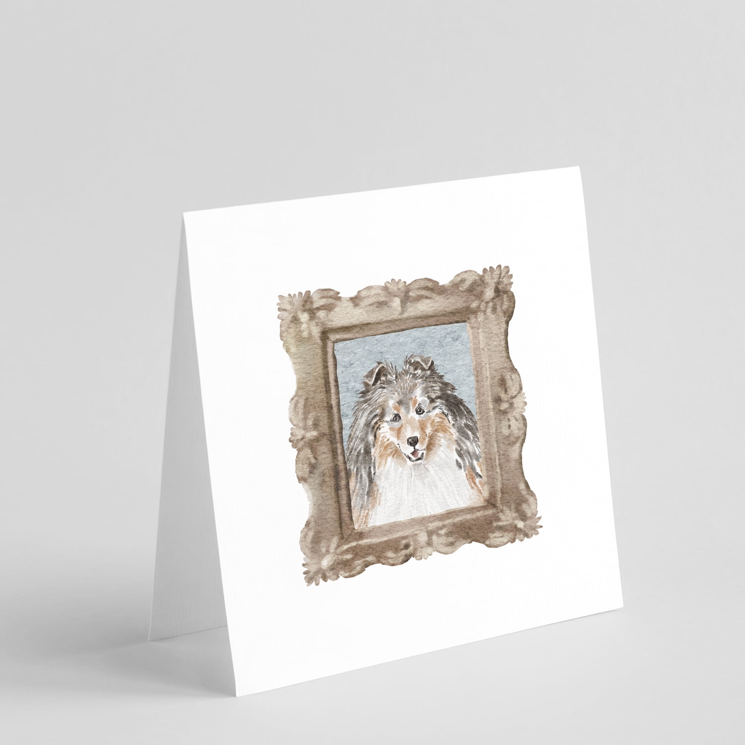 Sheltie Sable Smile Square Greeting Cards and Envelopes Pack of 8 5 in x 5 in