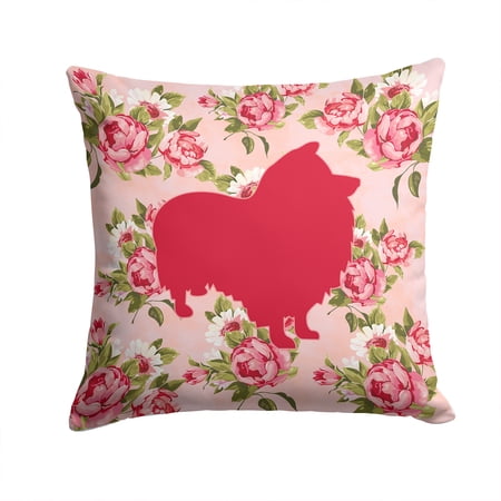 Sheltie Shabby Chic Pink Roses Fabric Decorative Pillow