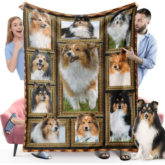 Sheltie Shetland Sheepdog Blanket, Fleece Throw Blanket for Couch Bed, Soft Cozy Warm Flannel Blankets and Throws for Sofa Living Room, Gifts for Dog Lovers, 50" x 60"