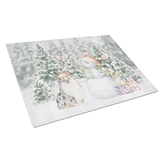 Sheltie/Shetland Sheepdog Blue Merle with Christmas Presents Glass Cutting Board Large 12 in x 15 in
