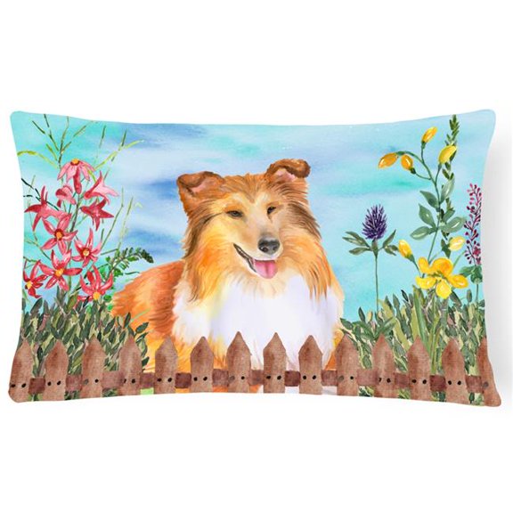 Sheltie Spring Canvas Fabric Decorative Pillow