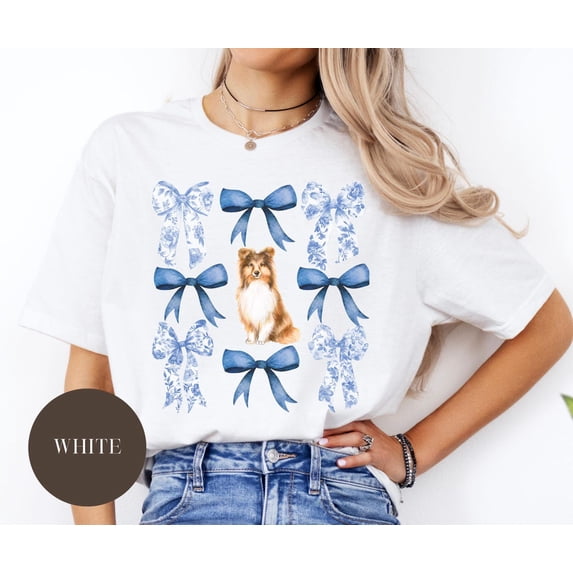 Sheltie Toile Bow Shirt, Cute Shetland Sheepdog Shirt, Coquette Bow Sheltie Shirt, Sheltie Dog Mom TShirt, Sheltie Lover , Herding Dogs All Size S-5Xl