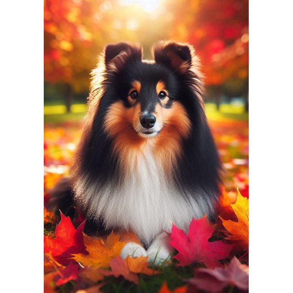 Sheltie Tri - Best of Breed DCR Falling Leaves Garden Flag 12" x 17"