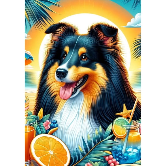 Sheltie Tri - Best of Breed DCR Summer Garden Flag 12" x 17"