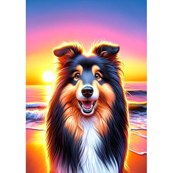 Sheltie Tri - Best of Breed DCR Summer Sunset Outdoor House Flag 28" x 40"