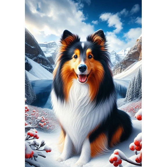 Sheltie Tri - Best of Breed DCR Winter Berries Garden Flag 12" x 17"