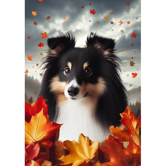 Sheltie Tri - Best of Breed Fall Leaves Outdoor Garden Flag 12" x 17" Mailbox Flag Dog Flag