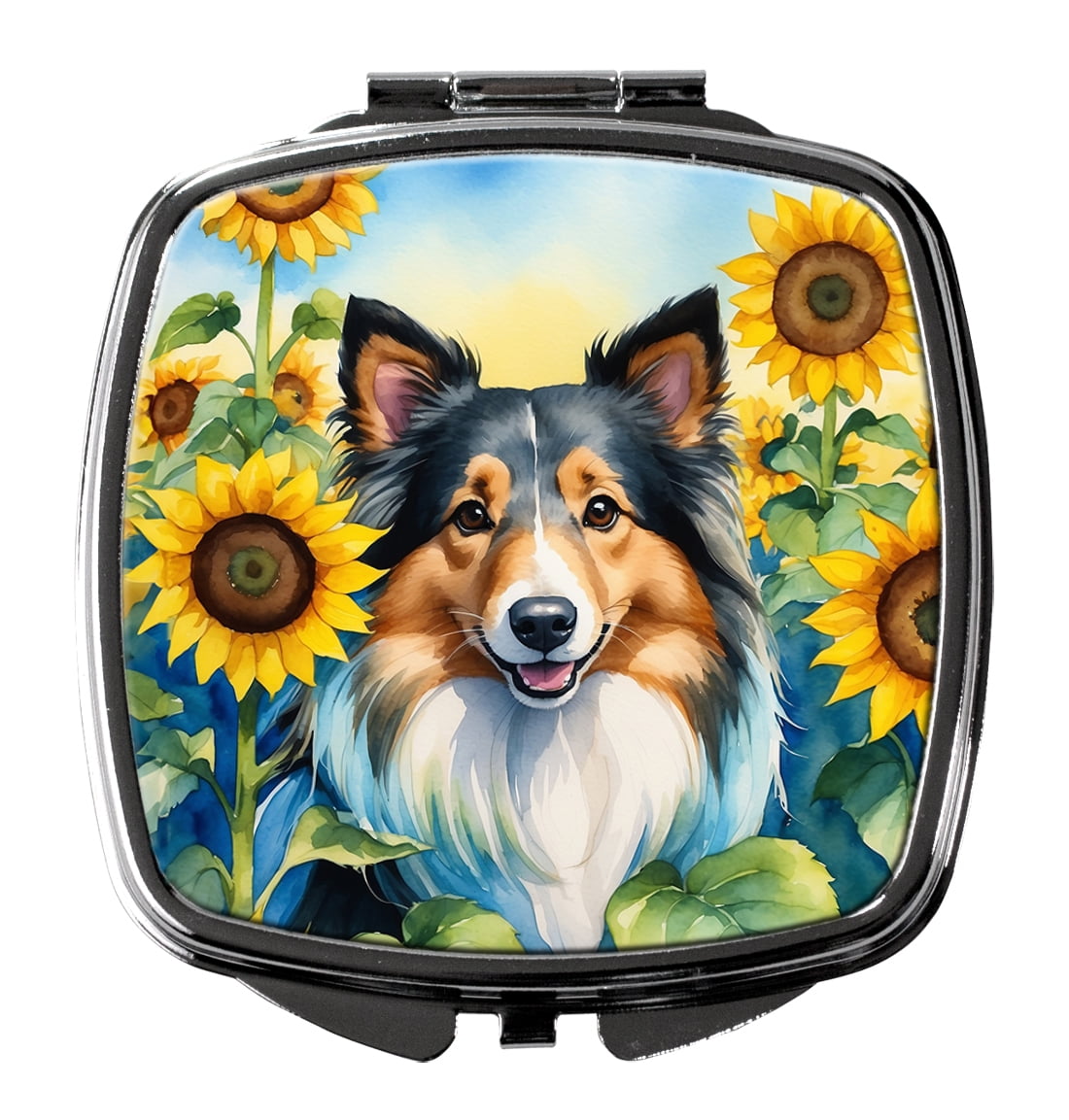 Sheltie in Sunflowers Compact Mirror 2.75 in x 3 in