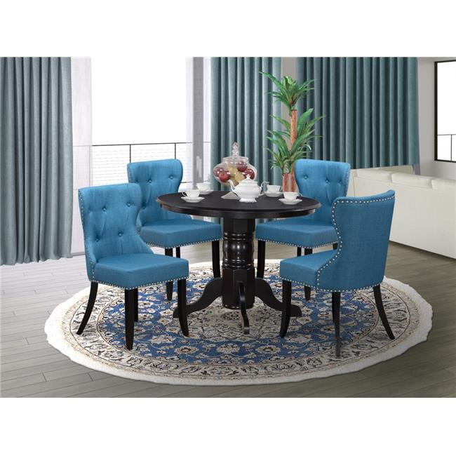 Shelton Wooden Dining Table Set - Black & Mineral Blue, Set of 4 ...