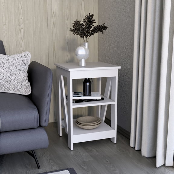 Shelved Side Table / Fits Well in Primary Living Areas