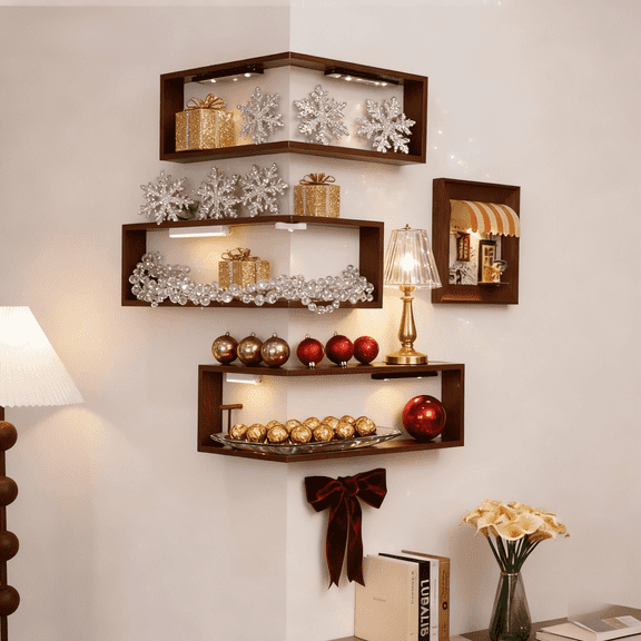 Shelves for Room Wall, Floating Shelves Wall Corner Shelf, Corner Wall Shelf Wall Mounted, Shelving Unit, for Storage Display Organization, Shelves for Room Corner Floating(1pc with No Light)