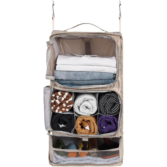 Shelves Travel Compression Packing Cube for Carry- Luggage Suitcase Collapsible Transformable Garment Closet Organizers Large Capacity, Beige, XL