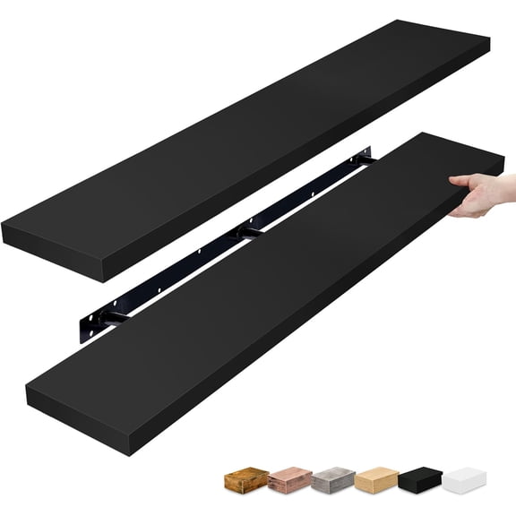 Shelves for Wall - 35 Inch Long Bathroom Shelves, Wall Decor for Bedroom, Kitchen, Living Room & Book Storage - Mounted Floating Shelf with Invisible Brackets (Black, 2 Pack)